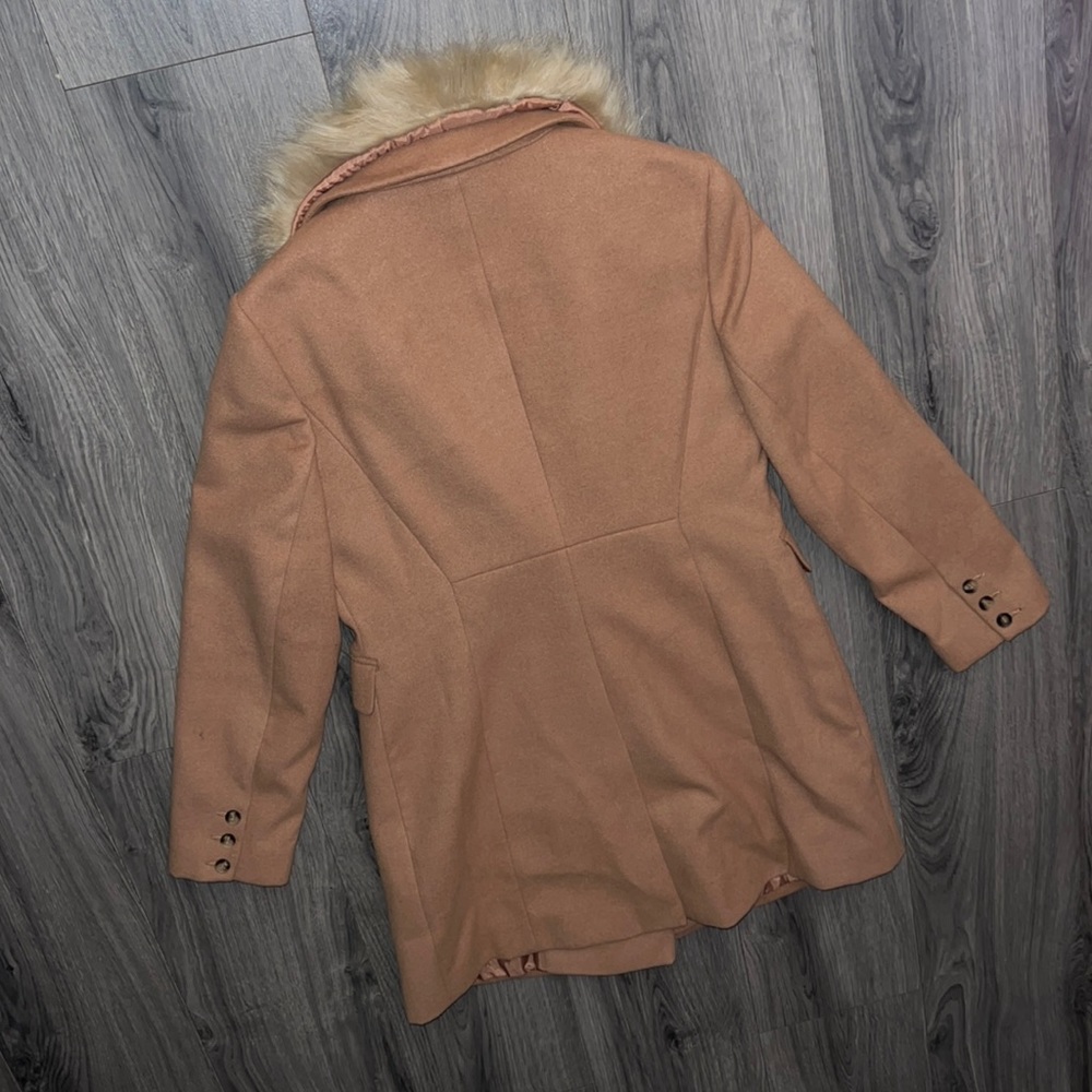 Topshop Naomi faux fur collar camel coat size 8 - Picture 3 of 4